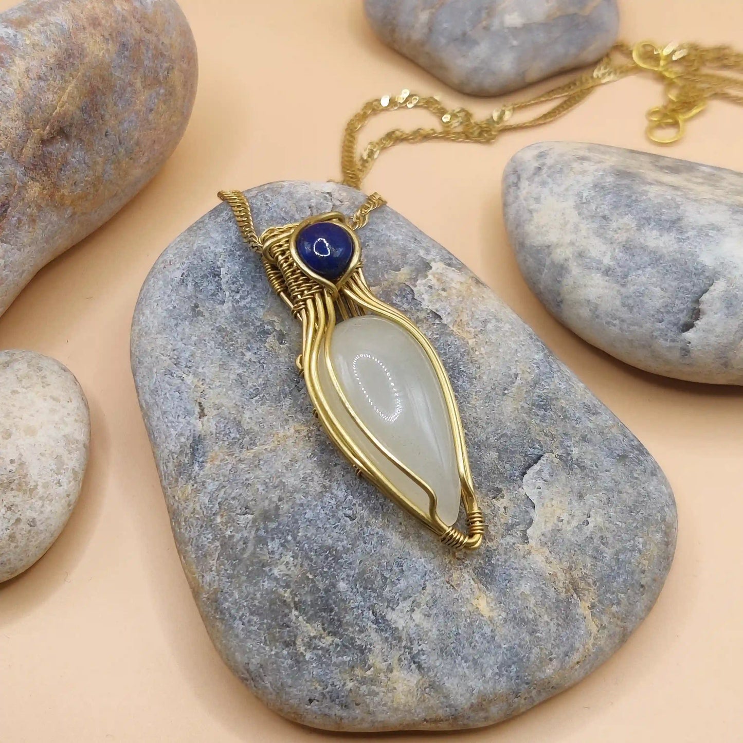 Advithi - White Moonstone and Lapis Lazuli Necklace By Sanguine Aura Handcrafted Jewellery