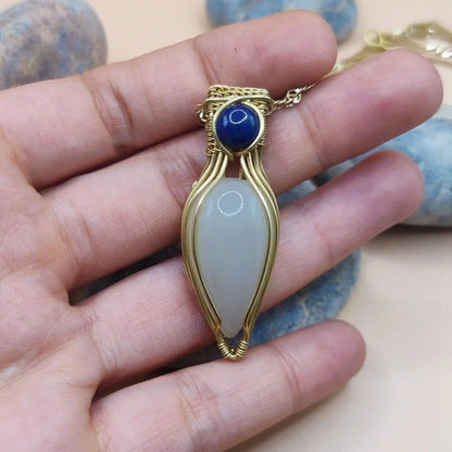 Advithi - White Moonstone and Lapis Lazuli Necklace SA1 By Sanguine Aura Handcrafted Jewellery