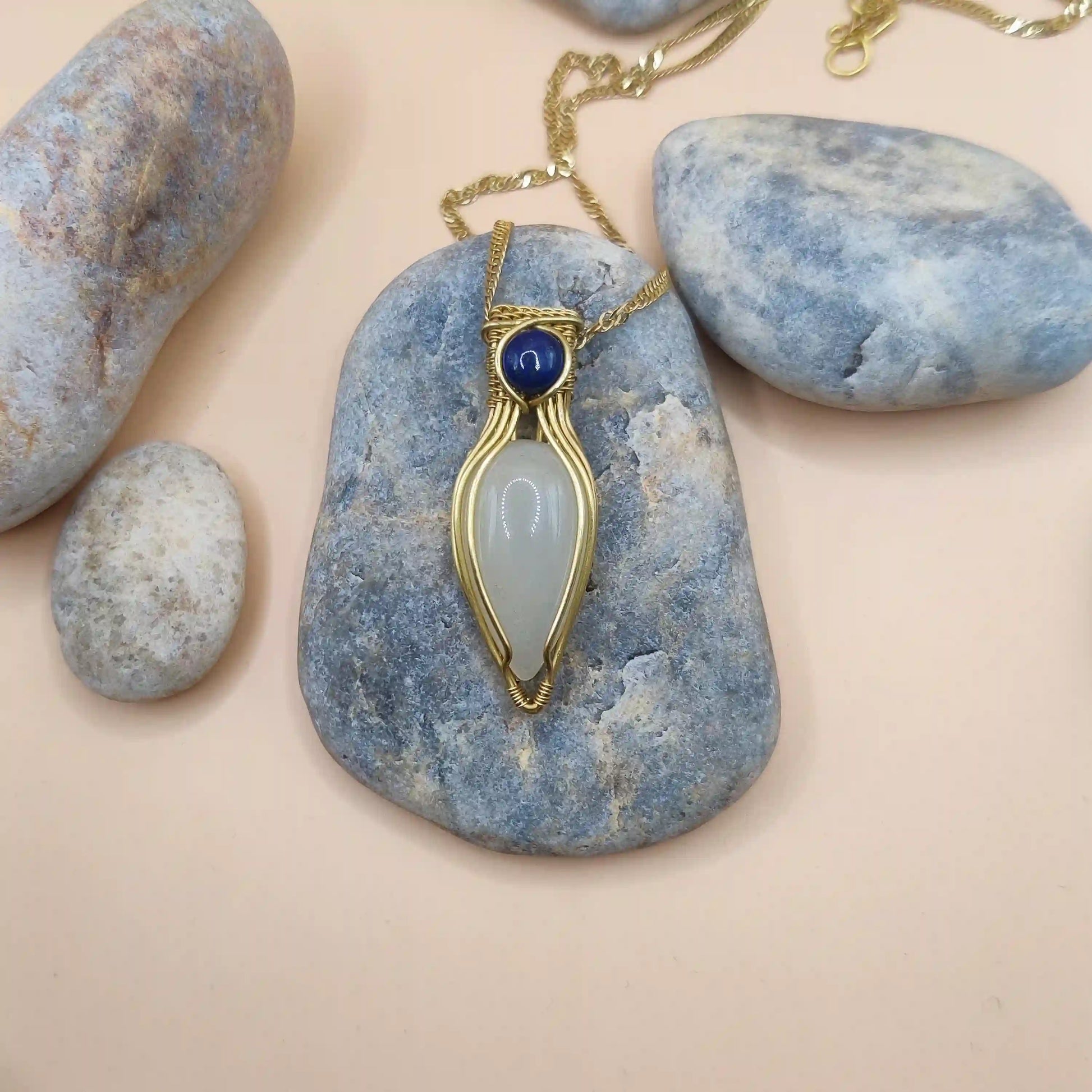 Advithi - White Moonstone and Lapis Lazuli Necklace SA2 By Sanguine Aura Handcrafted Jewellery