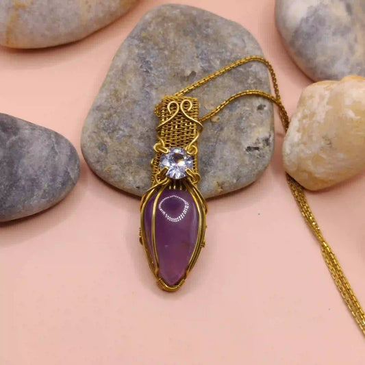 Advithi – Brazilian Amethyst +Cubic Zirconia Necklace SA1 By Sanguine Aura Handcrafted Jewellery