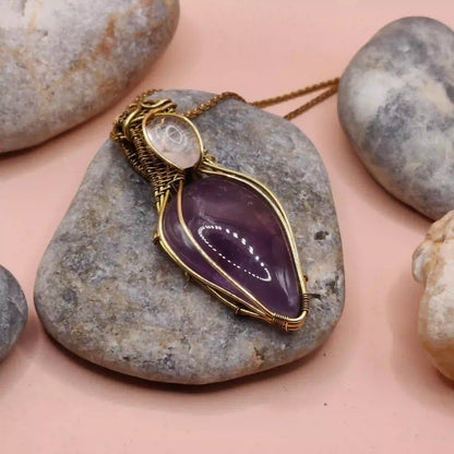 Advithi – Brazilian Amethyst + Rose Quartz Necklace 001 By Sanguine Aura Handcrafted Jewellery