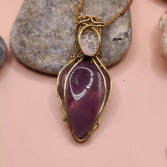 Advithi – Brazilian Amethyst + Rose Quartz Necklace 001 SA1 By Sanguine Aura Handcrafted Jewellery