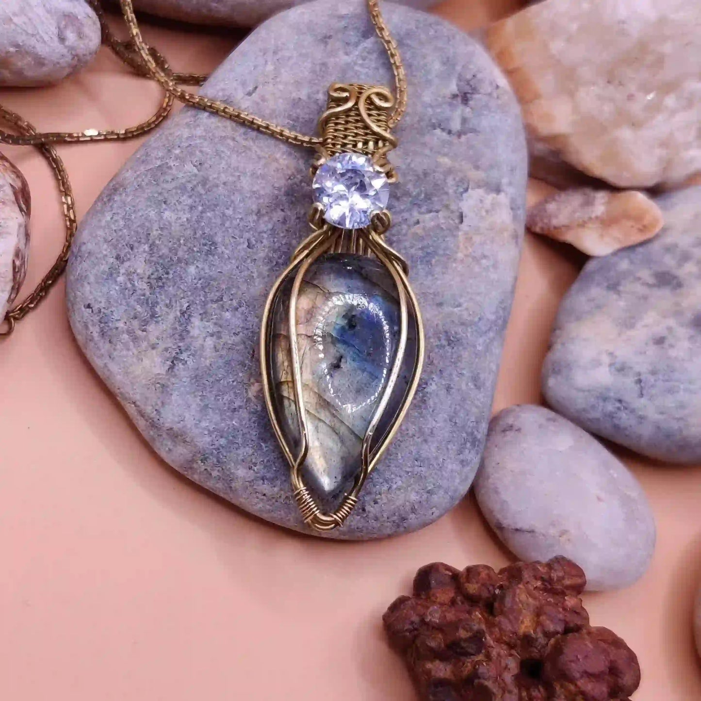 Advithi – Labradorite And CZ Necklaces By Sanguine Aura Handcrafted Jewellery