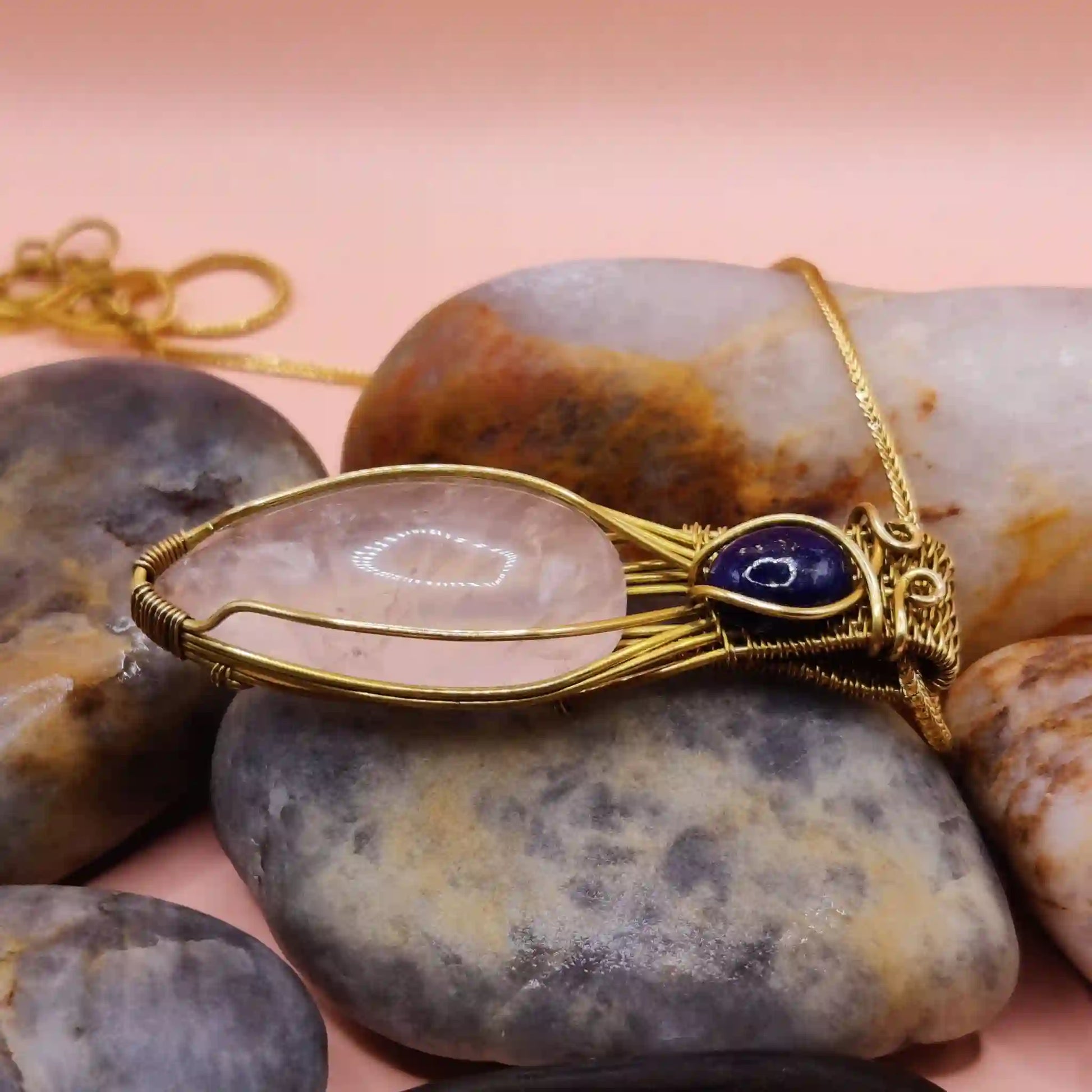 Advithi_RoseQuartz_Lapis Lazuli Necklace-SA1 By Sanguine Aura Handcrafted Jewellery