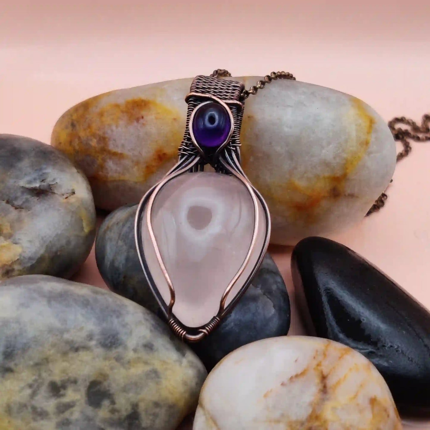 Advithi_Rose_Quartz_Amethyst_Necklace_SA1 By Sanguine Aura Handcrafted Jewellery