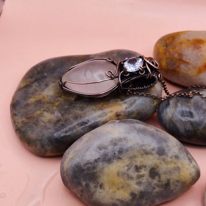 Advithi Rose Quartz and Cubic Zirconia Necklace-004 SA2 By Sanguine Aura Handcrafted Jewellery