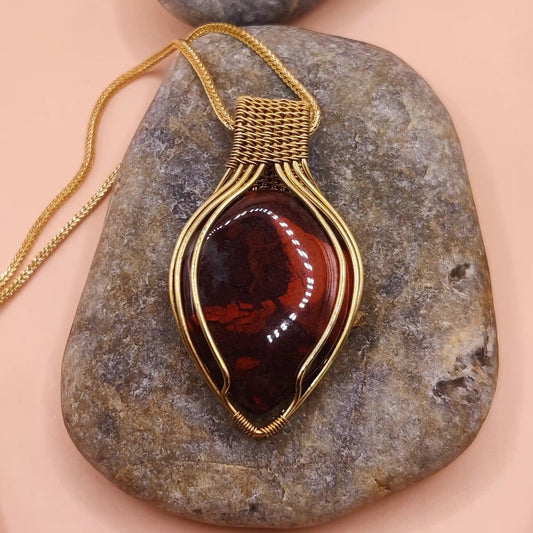 Advithi red jasper pendant in brass 001 made by sanguine aura handcrafted jewellery