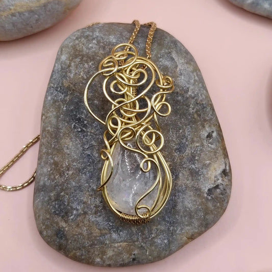 Amoli 002 clear quartz necklace (crystal quartz pendant) designed by sanguine aura handcrafted crystal jewellery