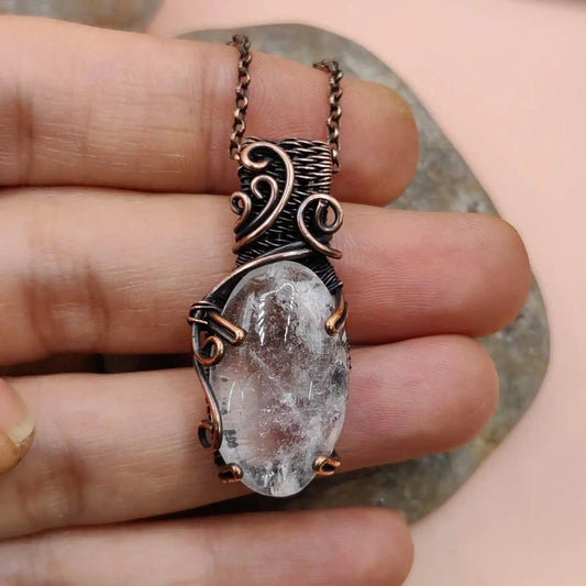 Anaisha 002 clear quartz copper necklace (crystal quartz pendant) designed by sanguine aura handcrafted jewellery