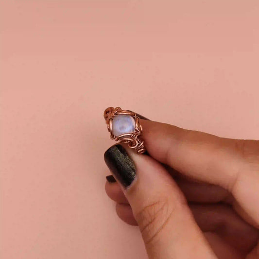 Anya- Rainbow Moonstone Ring SA2 By Sanguine Aura Handcrafted Jewellery