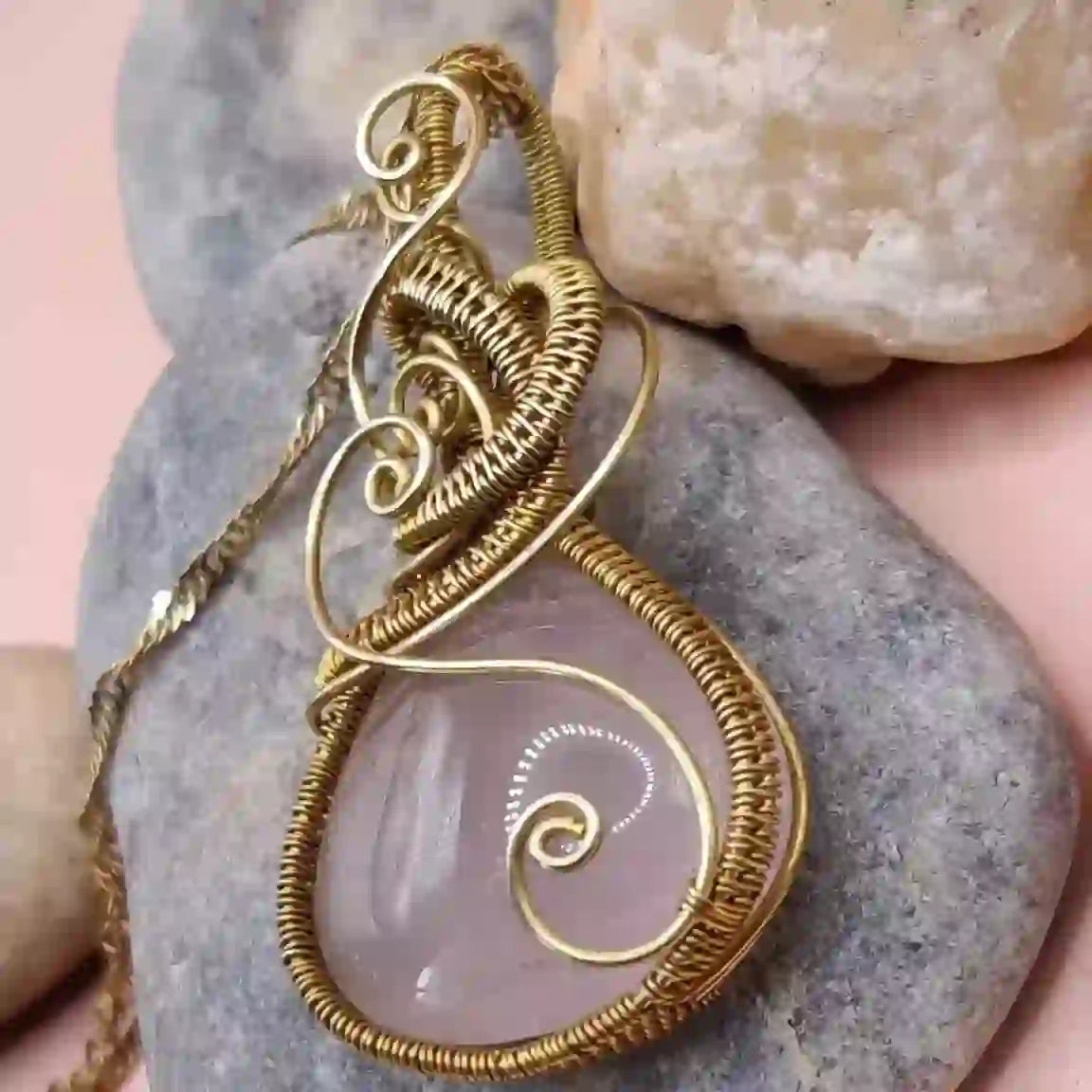 Avni Rose Quartz Necklace – 002 SA1 By Sanguine Aura Handcrafted Jewellery