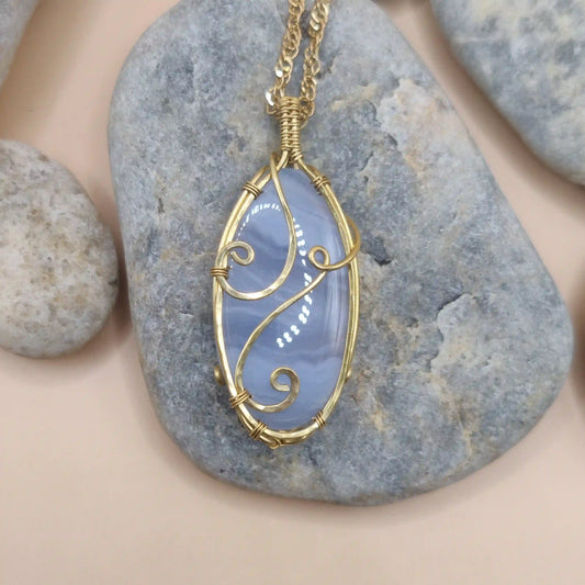 Bani - Blue-Lace Agate Necklace SA1 By Sanguine Aura Handcrafted Jewellery