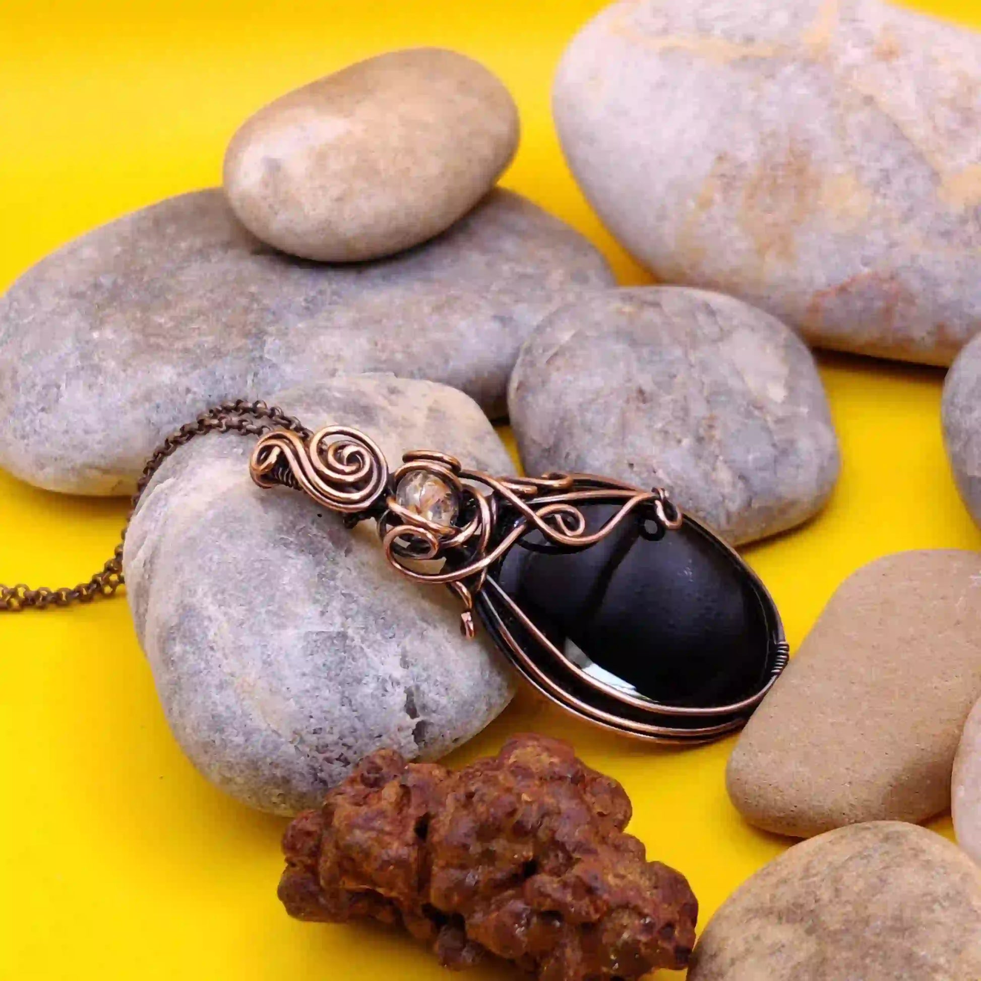 Chaitali-_Golden_Rutilated_Quartz_And_Black_Onyx_Necklace By Sanguine Aura Handcrafted Jewellery