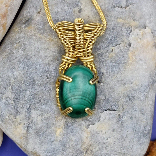 Chaitya - Malachite Necklace 002 By Sanguine Aura Handcrafted Jewellery. Healing Benefits Of Malachite - Transformation, Balance, Protection.