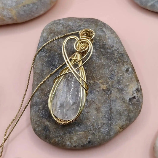 Chara 005 clear quartz necklace (crystal quartz pendant) designed by sanguine aura handcrafted crystal jewellery
