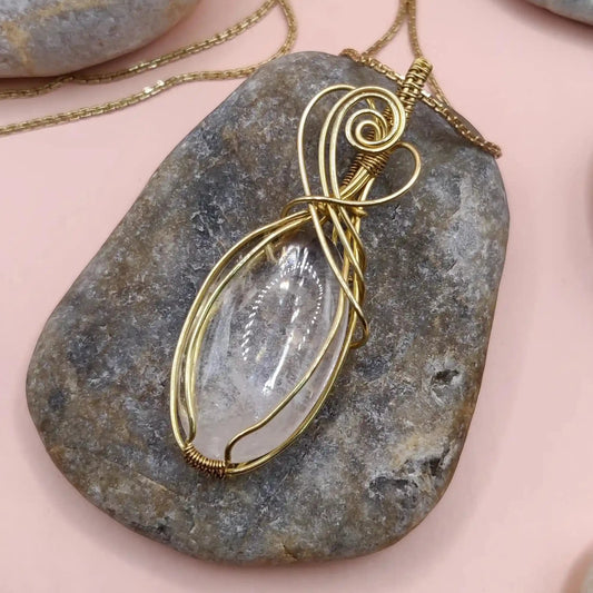 Chara 006 clear quartz necklace (crystal quartz pendant) designed by sanguine aura handcrafted jewellery