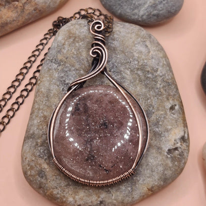 Chara strawberry quartz 001 pendant in antique copper made by sanguine aura handcrafted jewellery