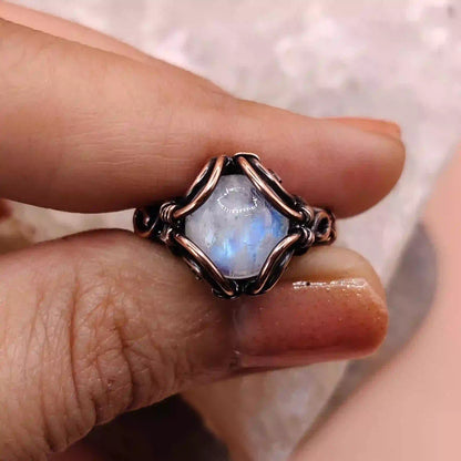 Charlotte- Rainbow Moonstone Ring By Sanguine Aura Handcrafted Jewellery