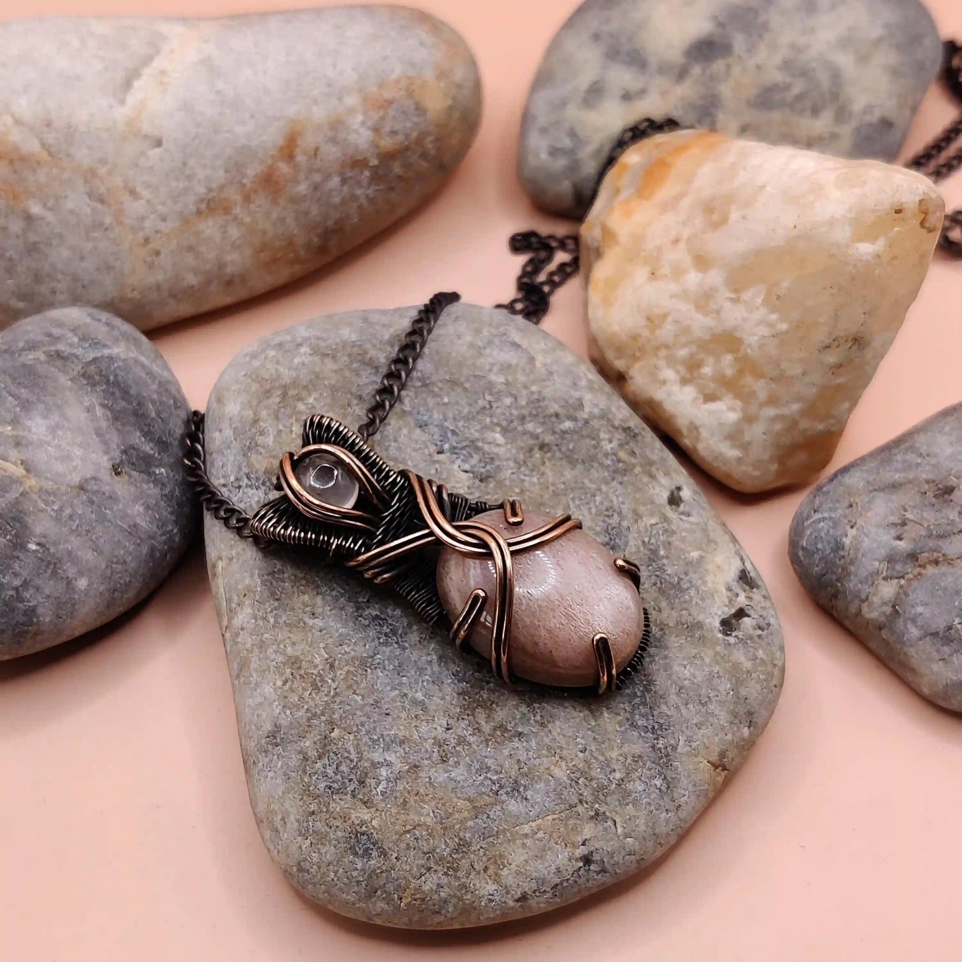 Daiva- Peach Moonstone And Rose Quartz Necklace 001 By Sanguine Aura Handcrafted Jewellery