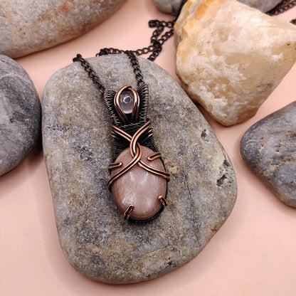 Daiva- Peach Moonstone And Rose Quartz Necklace 001 SA1 By Sanguine Aura Handcrafted Jewellery