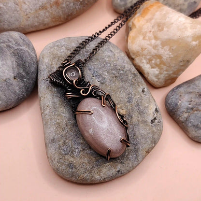 Daiva- Peach Moonstone And Rose Quartz Necklace 002 By Sanguine Aura Handcrafted Jewellery