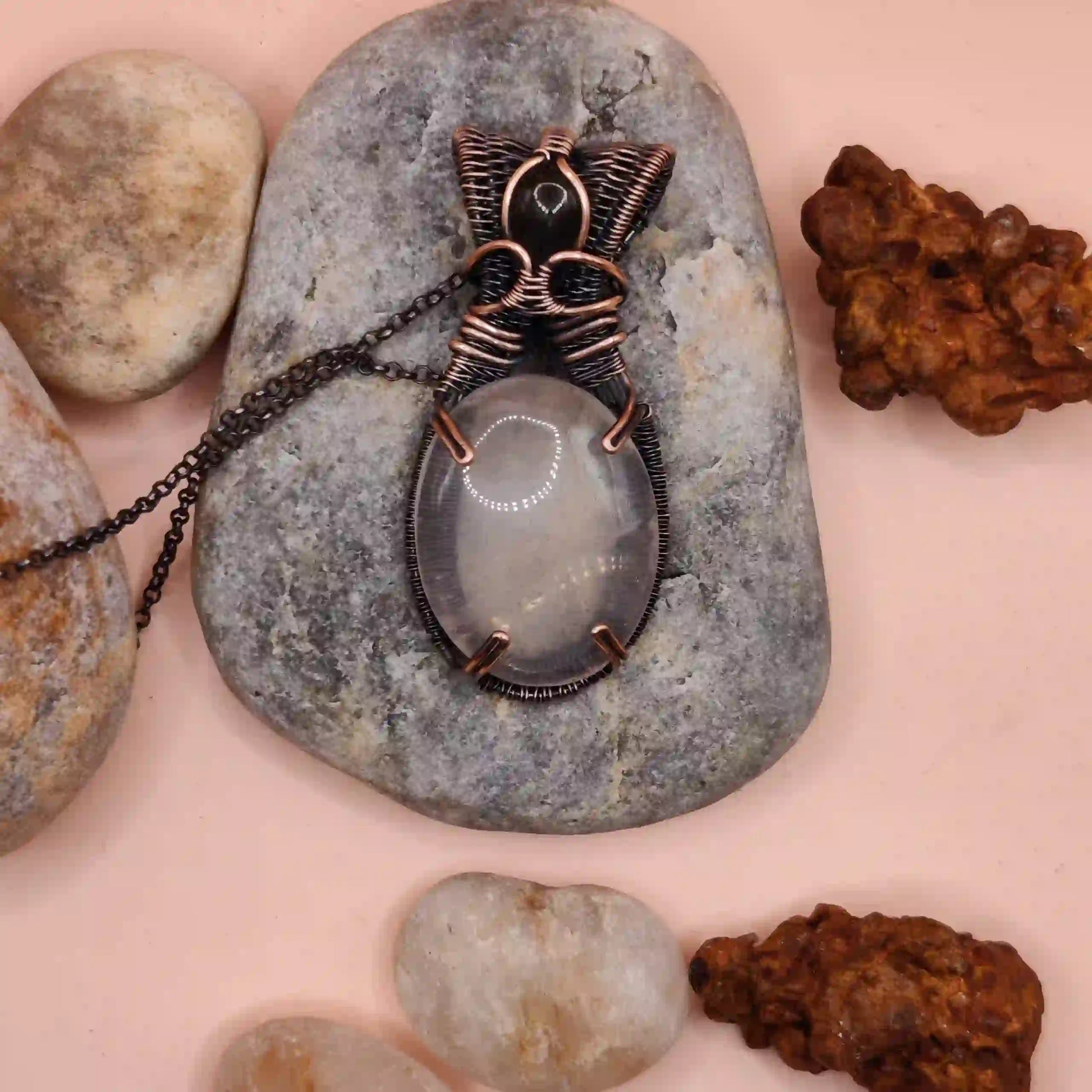 Daiva- Rose Quartz And Labradorite Necklace -001 By Sanguine Aura Handcrafted Jewellery