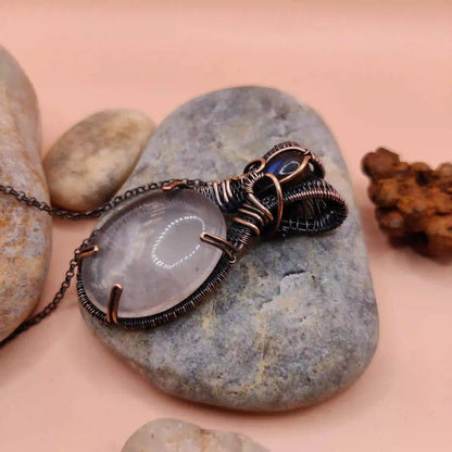 Daiva- Rose Quartz And Labradorite Necklace -001 SA1 By Sanguine Aura Handcrafted Jewellery