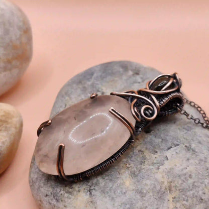 Daiva- Rose Quartz And Labradorite Necklace -004 By Sanguine Aura Handcrafted Jewellery