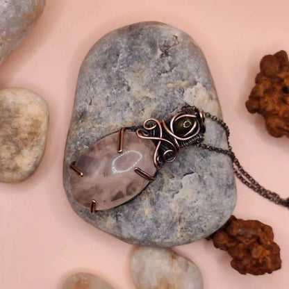 Daiva- Rose Quartz And Labradorite Necklace -004 SA1 By Sanguine Aura Handcrafted Jewellery