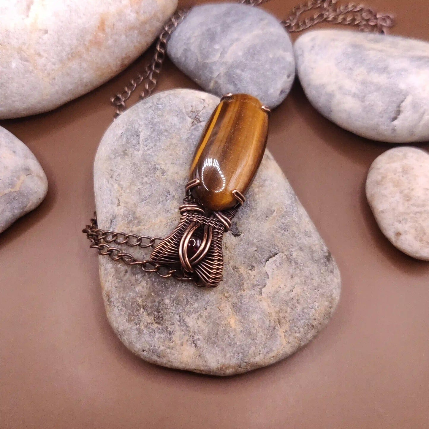 Daiva - Tiger's Eye and Garnet Necklace 002 By Sanguine Aura Handcrafted Jewellery