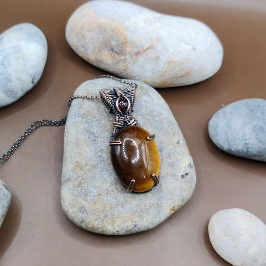 Daiva - Tiger's Eye and Garnet Necklace 003 By Sanguine Aura Handcrafted Jewellery. Healing Benefits of Tiger's Eye and Garnet - Focus, courage, passion, and balance for body and mind.