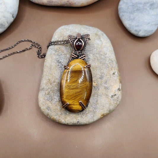 Daiva - Tiger's Eye and Garnet Necklace 004 By Sanguine Aura Handcrafted Jewellery. Healing Benefits of Tiger's Eye and Garnet - Focus, courage, passion, and balance for body and mind.