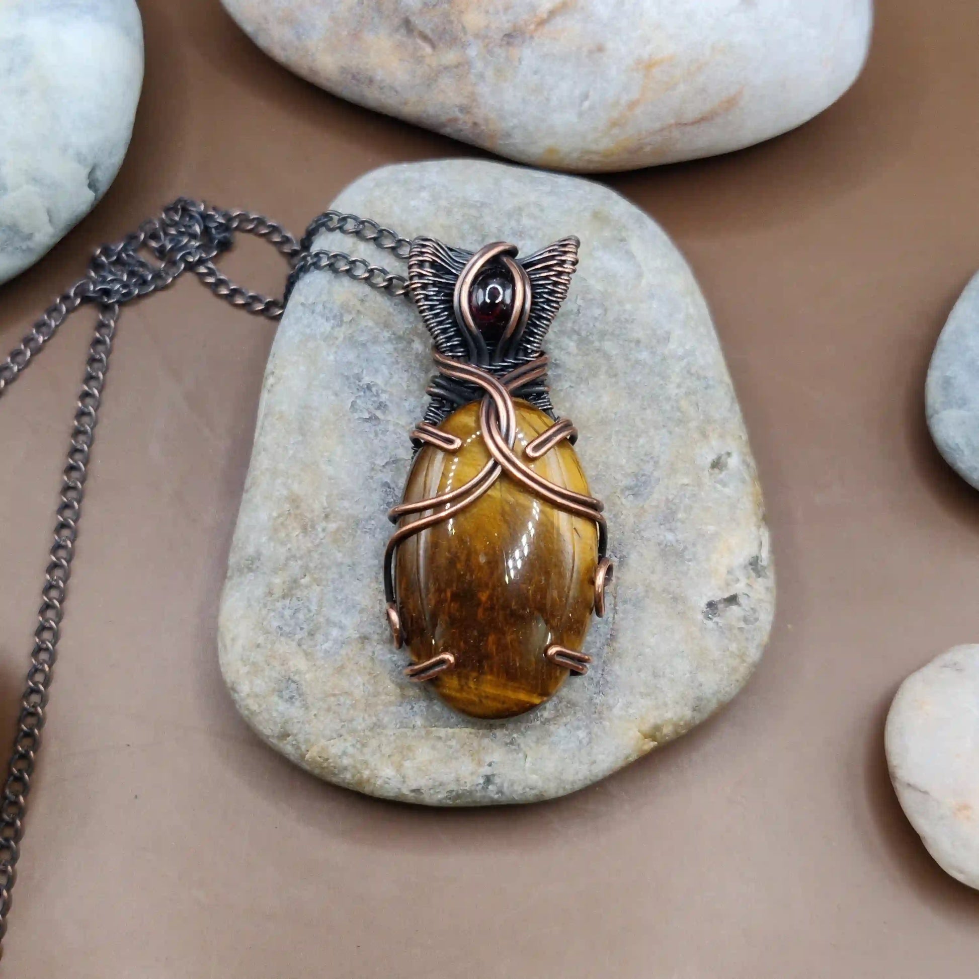 Daiva - Tiger's Eye and Garnet Necklace 005 By Sanguine Aura Handcrafted Jewellery. Healing Benefits of Tiger's Eye and Garnet - Focus, courage, passion, and balance for body and mind.