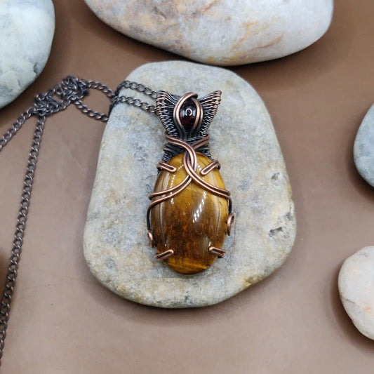 Daiva - Tiger's Eye and Garnet Necklace 005 By Sanguine Aura Handcrafted Jewellery. Healing Benefits of Tiger's Eye and Garnet - Focus, courage, passion, and balance for body and mind.