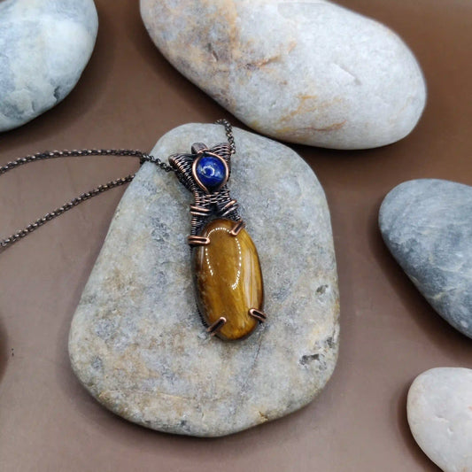 Daiva - Tiger's Eye and Lapis Lazuli Necklace 001 By Sanguine Aura Handcrafted Jewellery. Healing Benefits of Tiger's Eye and Lapis Lazuli - Strength, clarity, wisdom, peace.