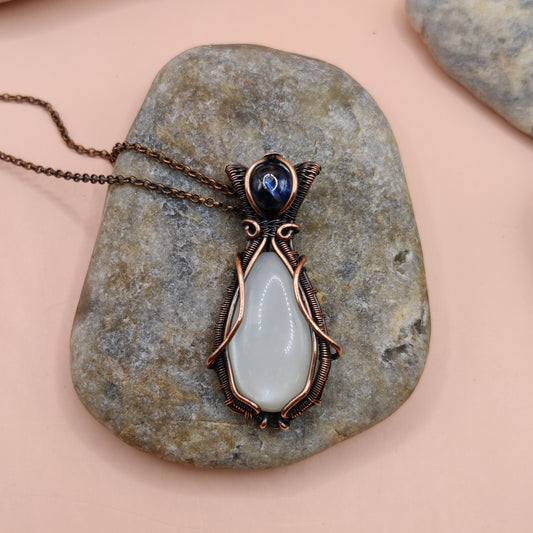 Daiva - White Moonstone and Kyanite Necklace  By Sanguine Aura Handcrafted Jewellery. Healing Benefits Of White Moonstone and Kyanite - Balance, intuition, focus, voice, strength.