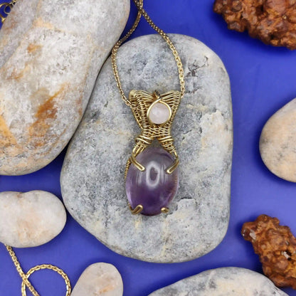Daiva – Amethyst And Rose Quartz Necklace – 001 By Sanguine Aura Handcrafted Jewellery