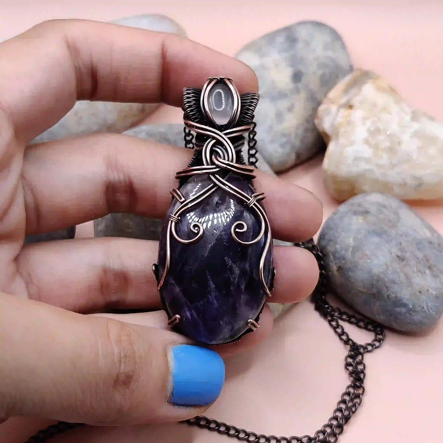 Daiva – Amethyst And Rose Quartz Necklace – 005 SA1 By Sanguine Aura Handcrafted Jewellery