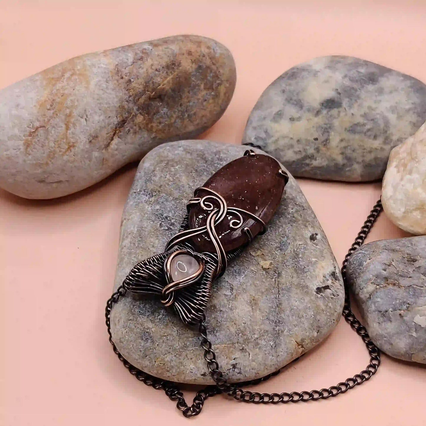 Daiva Strawberry Quartz And Rose Quartz Necklace SA1 By Sanguine Aura Handcrafted Jewellery