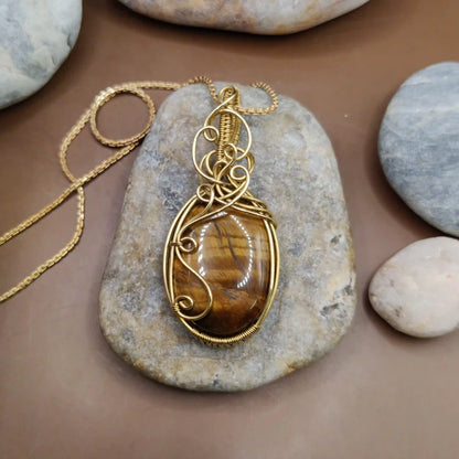 Grahish - Tiger's Eye Necklace 001 By Sanguine Aura Handcrafted Jewellery. Healing Benefits of Tiger's Eye -  Confidence, Focus, Clarity, Courage.