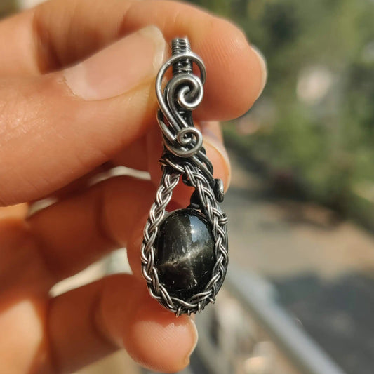 Hiya Black Star Diopside Sterling silver pendant created by sanguine aura handcrafted crystal jewellery, India