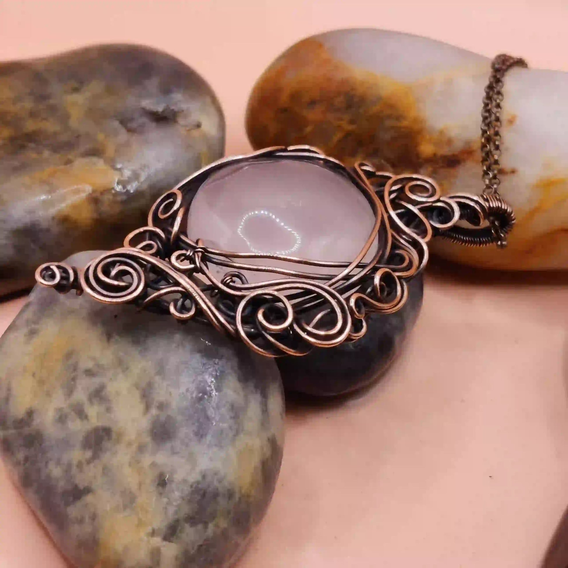 Hiya – Rose Quartz Necklace SA1 By Sanguine Aura Handcrafted Jewellery