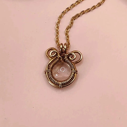 Minnie Rose Quartz pendant in brass by sanguine aura handcrafted jewellery