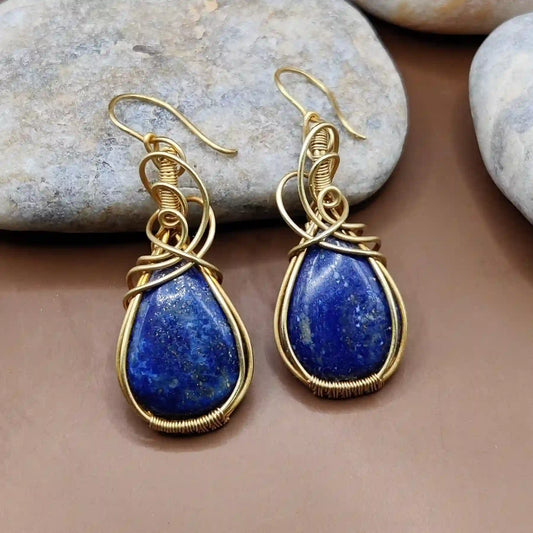 Laasya – Lapis Lazuli Earrings – 002 By Sanguine Aura Handcrafted Jewellery. Healing Benefits of Lapis Lazuli - Peace, Strength, Clarity.