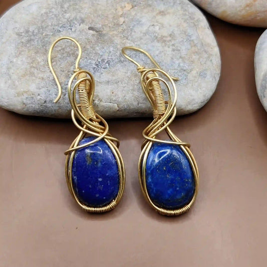 Kimaya - Lapis Lazuli Earrings 001 By Sanguine Aura Handcrafted Jewellery.  Healing Benefits of Lapis Lazuli - Peace, Strength, Clarity.