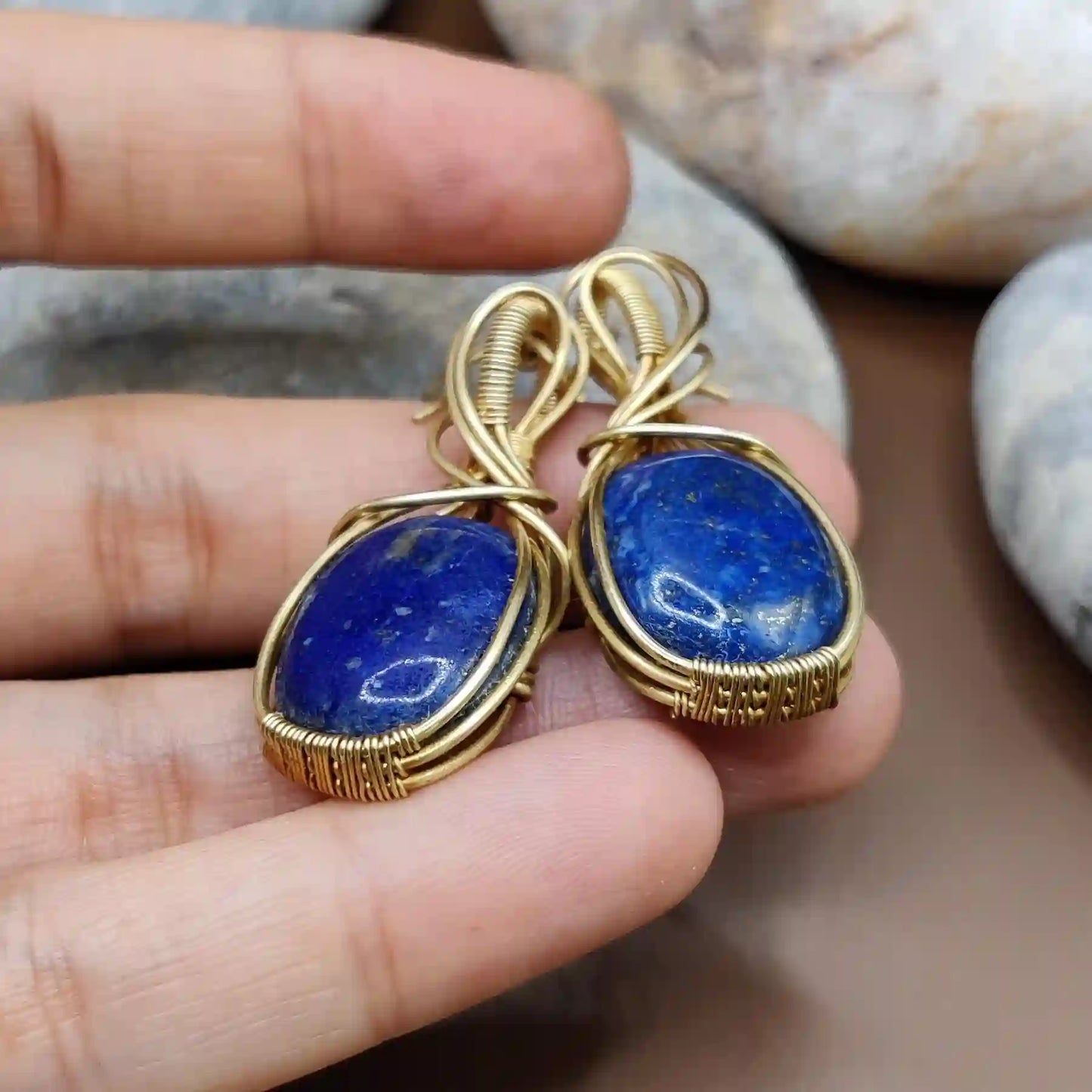 Kimaya - Lapis Lazuli Earrings 001 By Sanguine Aura Handcrafted Jewellery