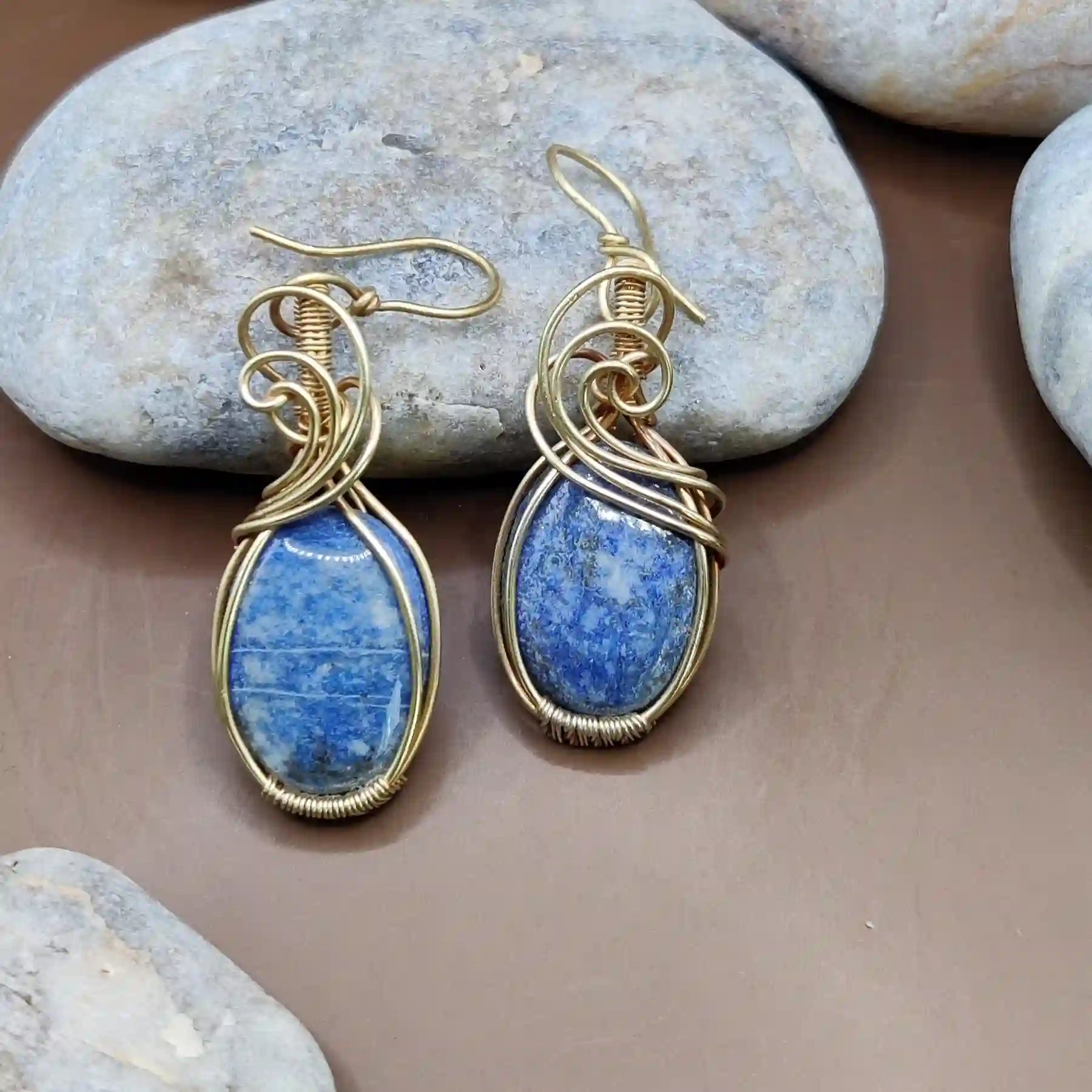 Kimaya - Lapis Lazuli Earrings 004 By Sanguine Aura Handcrafted Jewellery. Healing Benefits of Lapis Lazuli - Peace, Strength, Clarity.