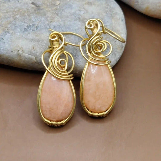 Laasya – Pink Amazonite Earrings – 003 By Sanguine Aura Handcrafted Jewellery. Peace, love, clarity, throat, balance.