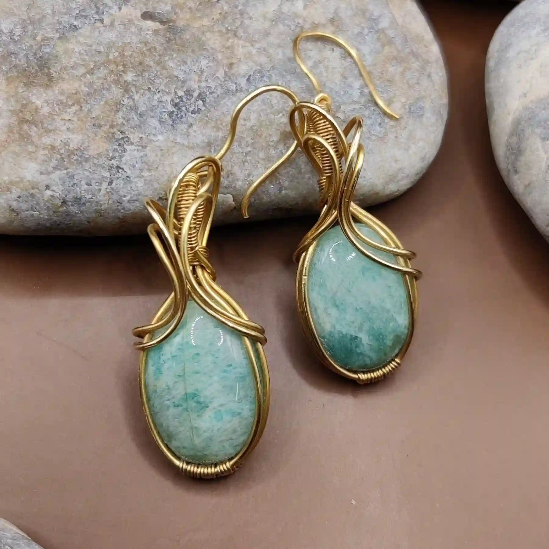 Kimaya - Amazonite Earrings 002 By Sanguine Aura Handcrafted Jewellery.  Healing Benefits of Amazonite - Balance & Calmness.