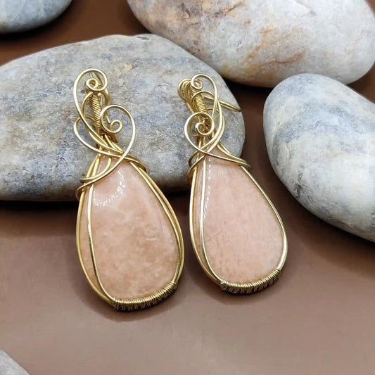 Laasya – Pink Amazonite Earrings – 004 By Sanguine Aura Handcrafted Jewellery.Healing Benefits Of Pink Amazonite - Peace, love, clarity, throat, balance.